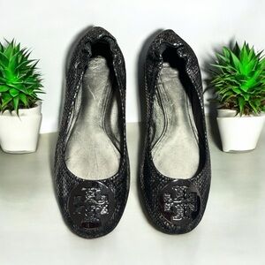 Tory Burch Metallic Black Ballet Flats